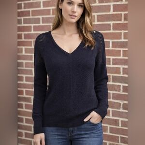 Diesel Black Wool Cotton Knit V-Neck Mesh Sleeve Womans Sweater Medium